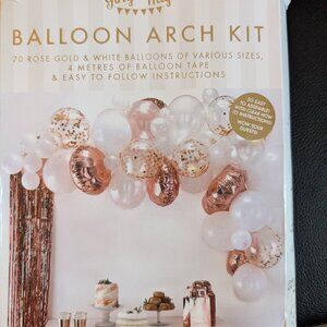Rose gold and white balloon arch
